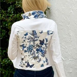 Stacy Bradley-White Jacket w/ Blue Butterfly Print NWT
